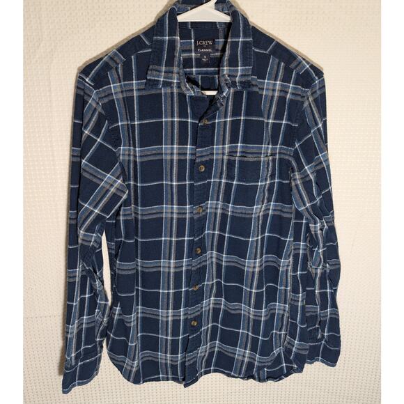 J.Crew Flannel Shirt Small Navy Blue Plaid Long Sleeve Cotton Button Down Men - Picture 1 of 6